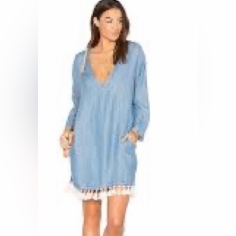 Rails linen blended blue dress w/great pockets and bottom tassels from Neiman’s - Picture 1 of 14